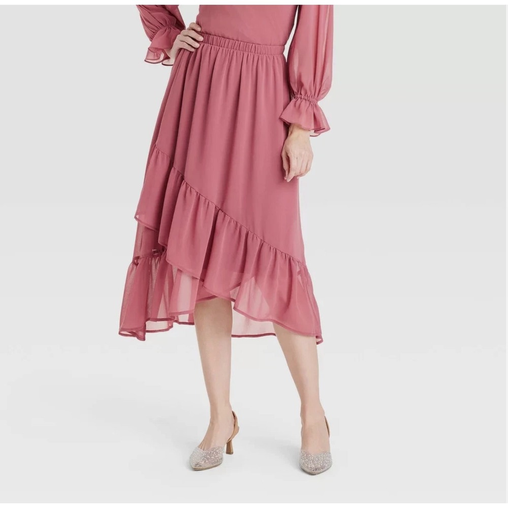 A New Day Women's Small Ruffle Midi Skirt Shear Lined Blush